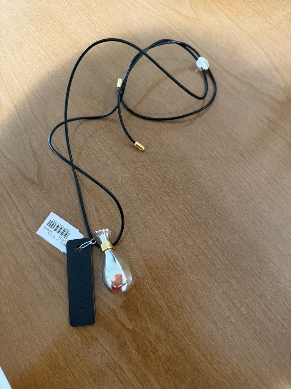 J. Crew metallic pendant necklace with leather cord, NWT - Picture 2 of 3